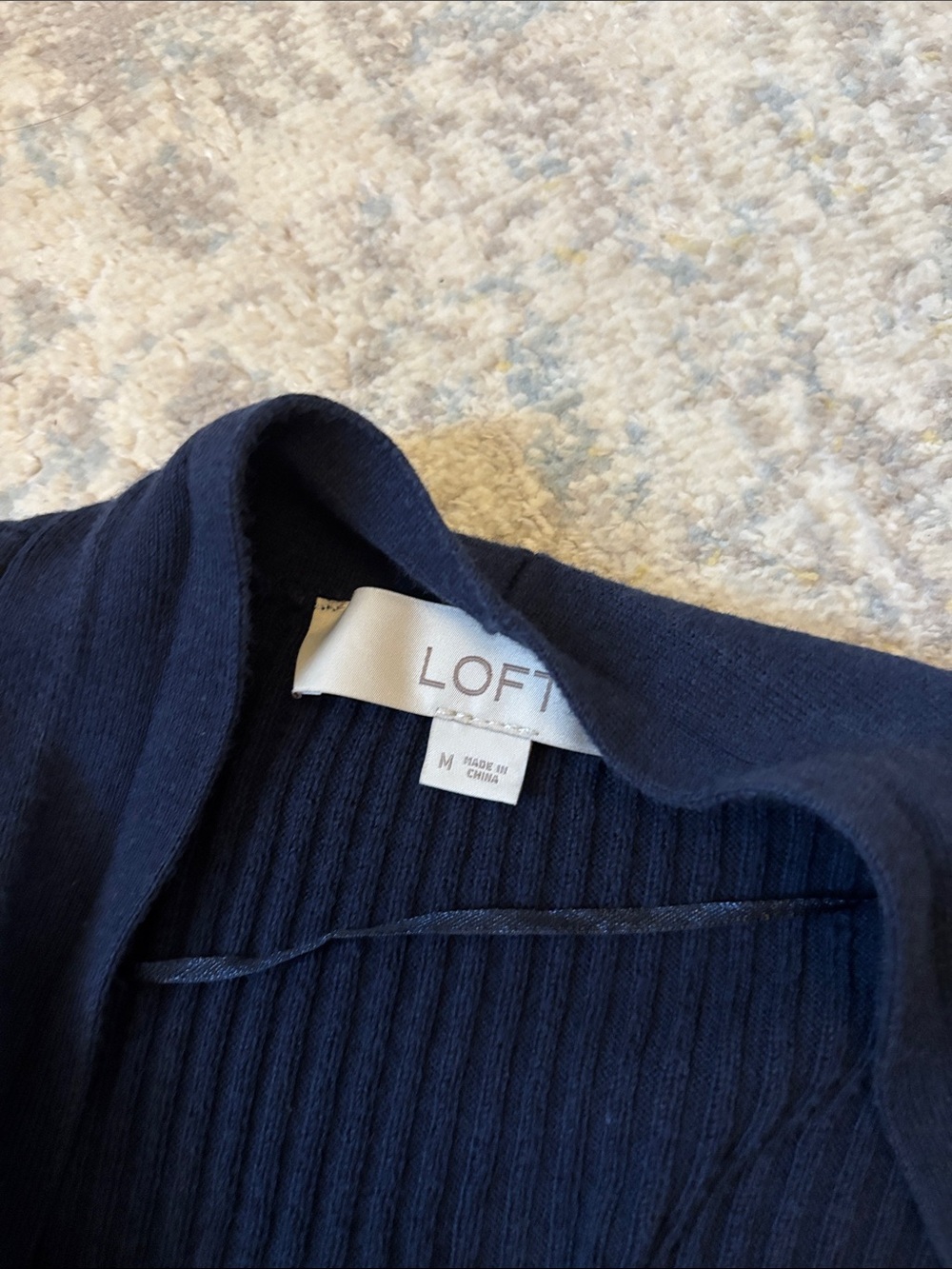 LOFT Navy Ribbed Open-Front Long Cardigan - Picture 3 of 6